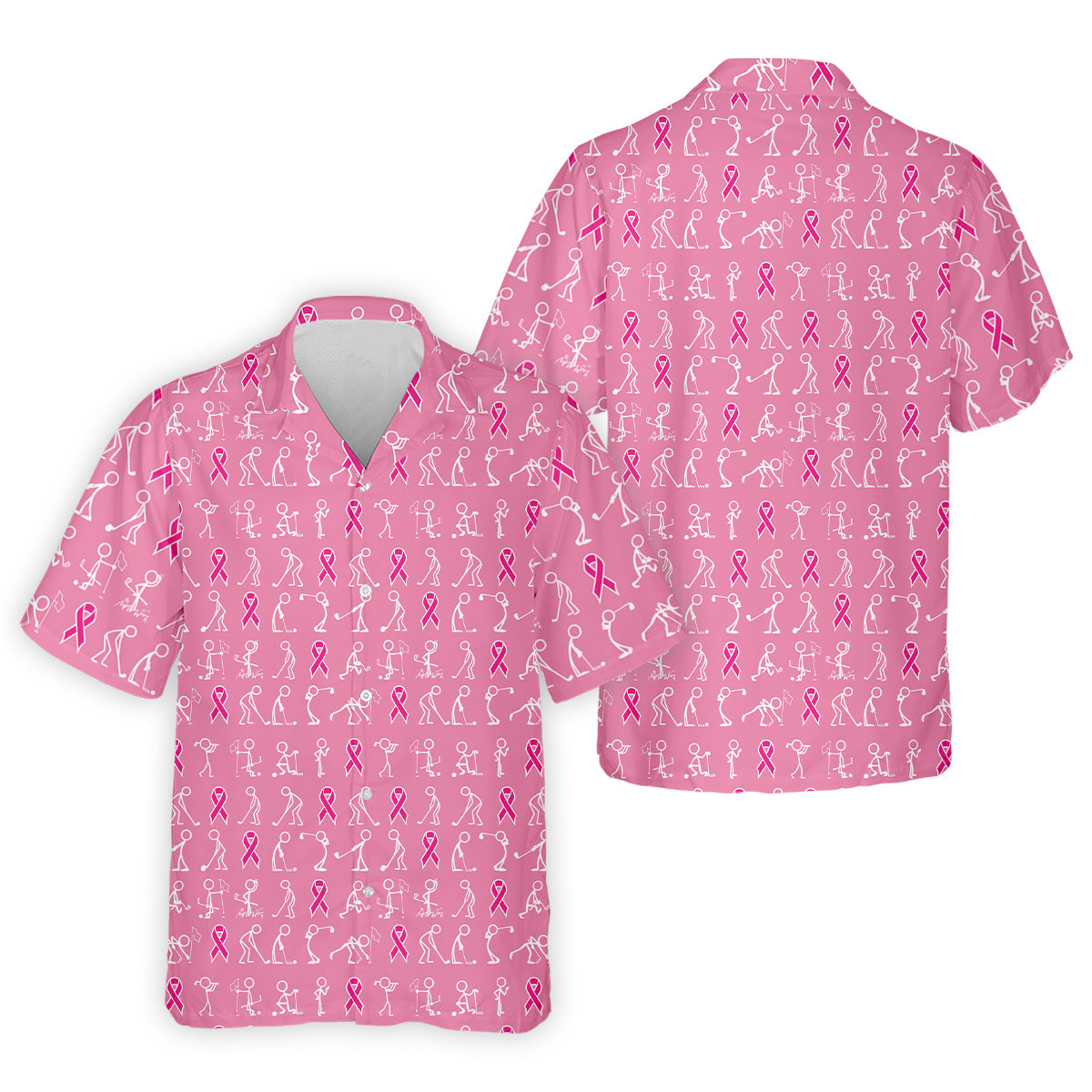 Funny Stick Figure Men's Golf Shirt, Breast Cancer Awareness Shirt, Pink Golf Shirt, Golf Shirts For Men