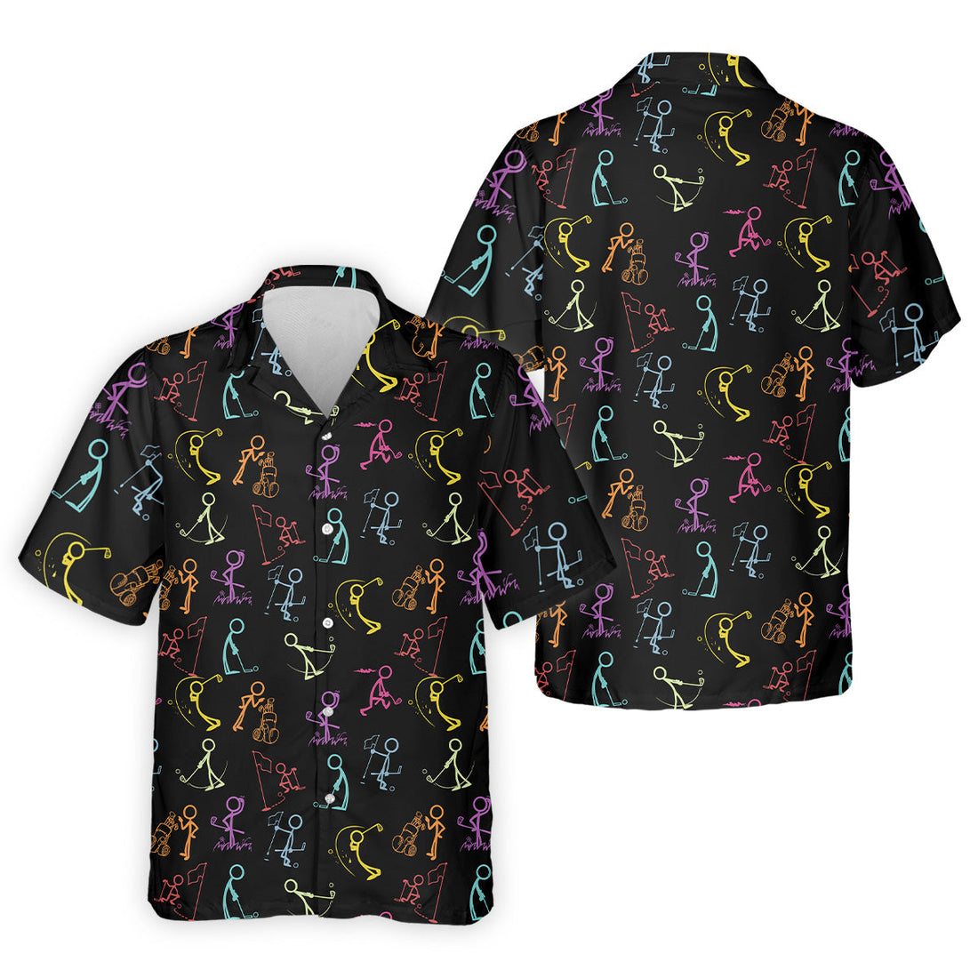 Funny Stickman Golfer Pose Black Golf Shirt, Unique Gift For Golfer, Men's Golf Polo, Golfing Apparel