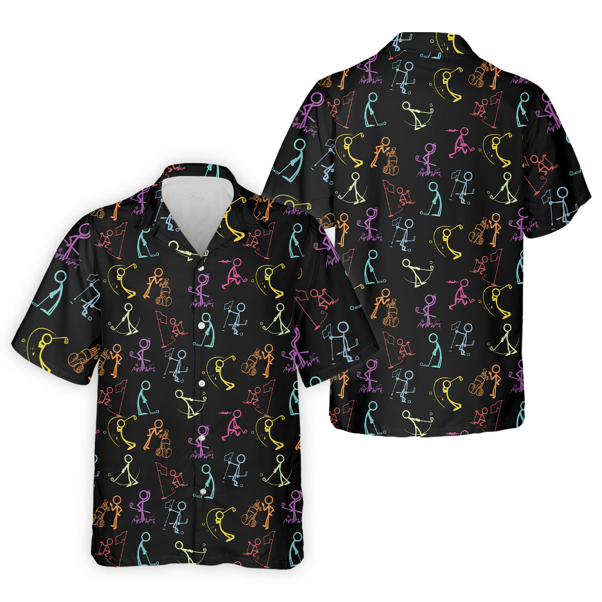 Funny Stickman Golfer Pose Black Golf Shirt, Unique Gift For Golfer, Men's Golf Polo, Golfing Apparel