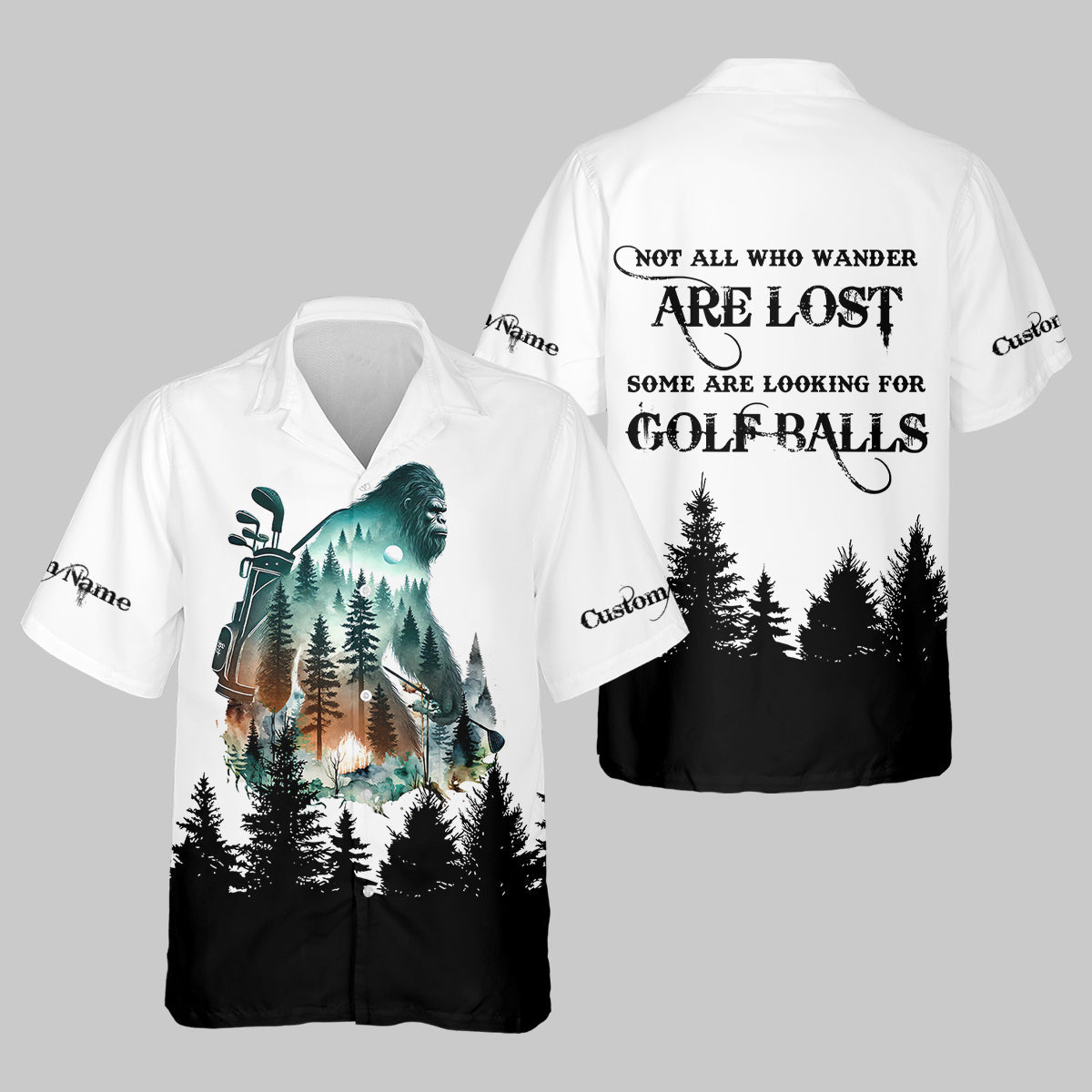 Not All Who Wander Are Lost Bigfoot Hunter Men's Golf Polo Shirt, Golf Lover Gifts, Funny Golf Shirt