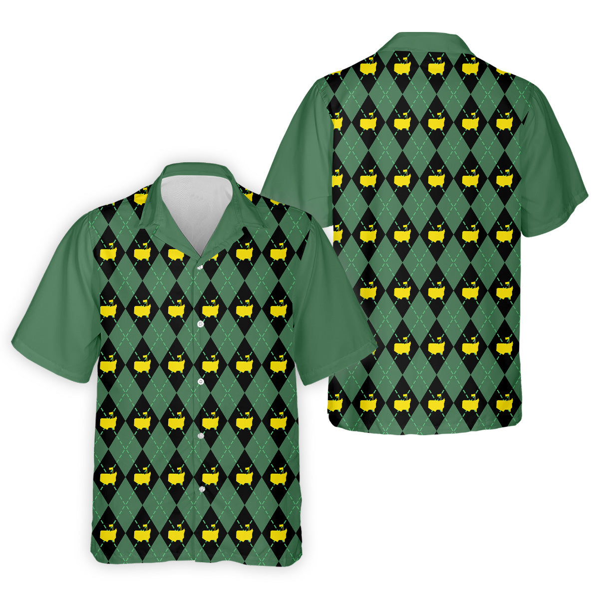 Green and Black Classic Argyle Golf Tops For Men, Mens Golf Polo Shirts, Golfing Apparel
