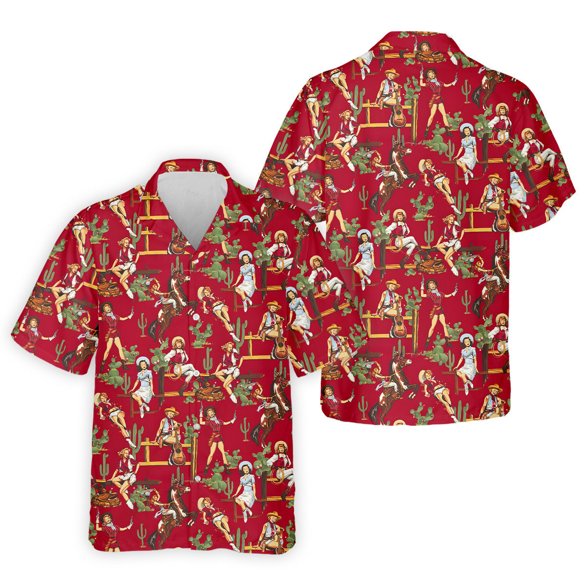 Western Cowgirl Red Golf Shirt, Fun Golf Shirts For Men, Men's Golf Polo, Long Sleeve Polo