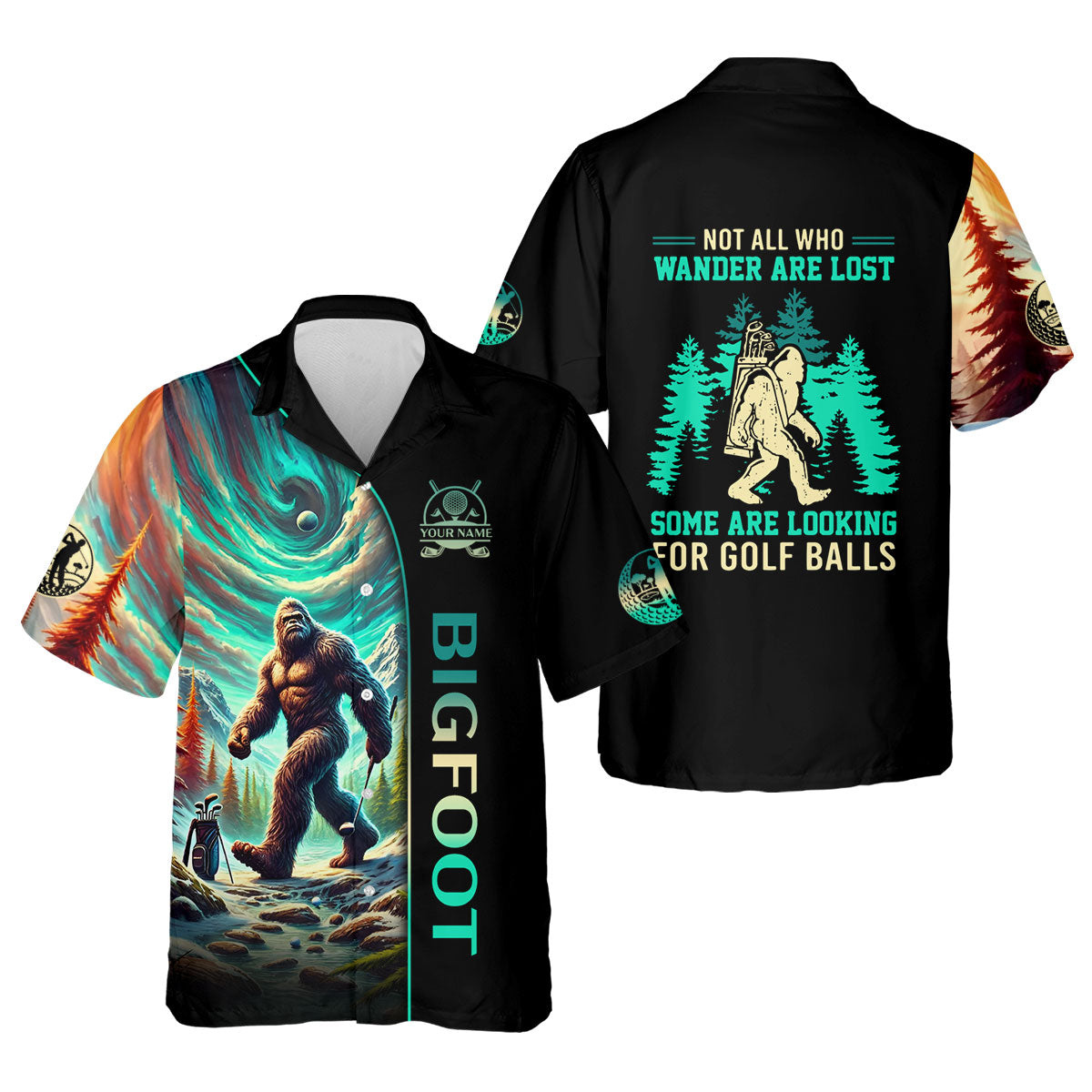 Not All Who Wander Are Lost Custom Men's Golf Polo Shirt, Funny Bigfoot Shirt, Gifts For Golfing Dad