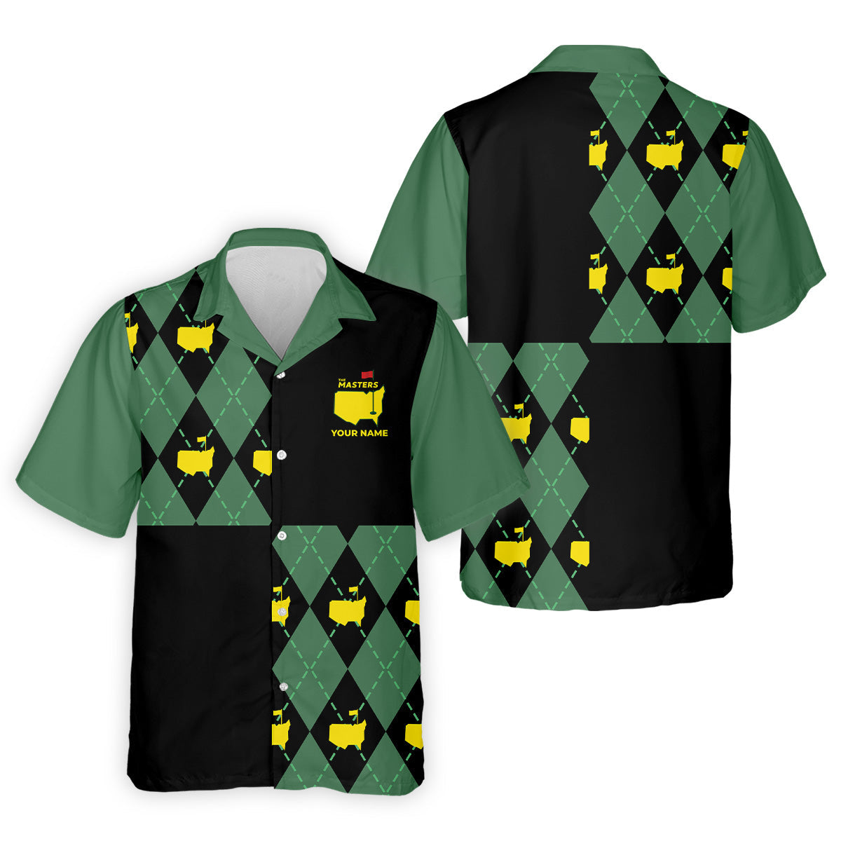 Green and Black Argyle Golf Shirt, Mens Golf Polo Shirts, Cool Golf Gifts, Golfing Apparel