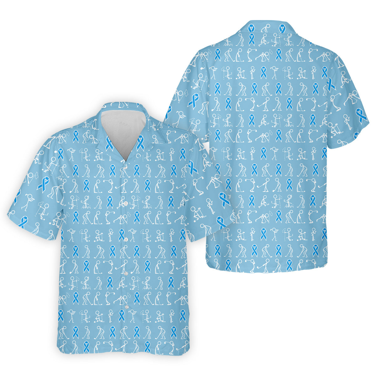 Funny Stick Figure Men's Golf Shirt, Prostate Cancer Awareness Shirt, Blue Golf Shirt, Golf Gift For Men