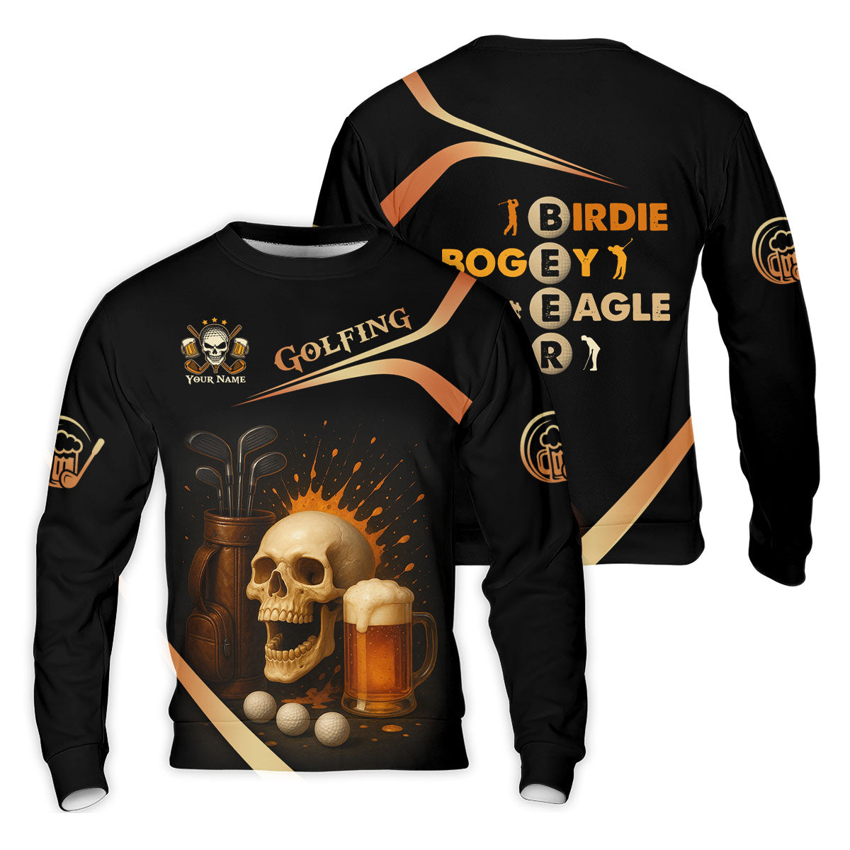 Funny Skull Beer Customize Golf Shirts For Men, Golfing Shirt, Best Gifts For Golfers, Dad Golf Gift