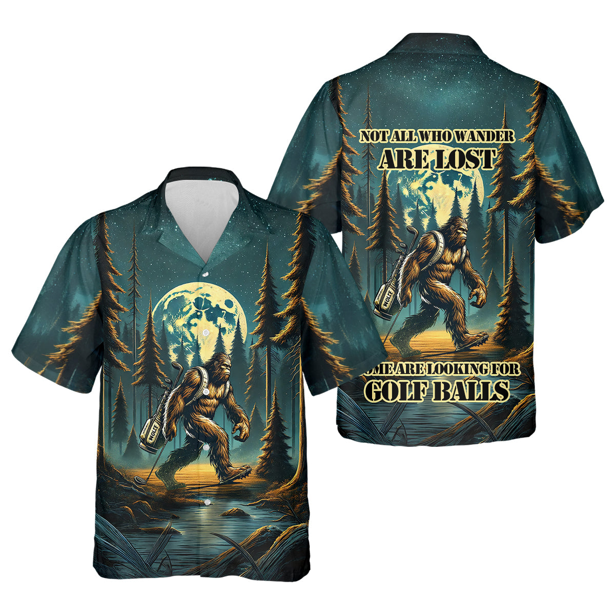 Bigfoot Forest Custom Men's Funny Golf Polo Shirt, Golf Gifts For Dad, Golf Presents