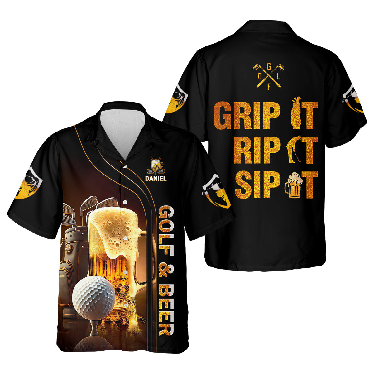 Grip It Rip It Sip It Golf Beer Shirt, Fun Golf Shirts For Men, Funny Golf Polo Shirt, Dad Golf Gifts