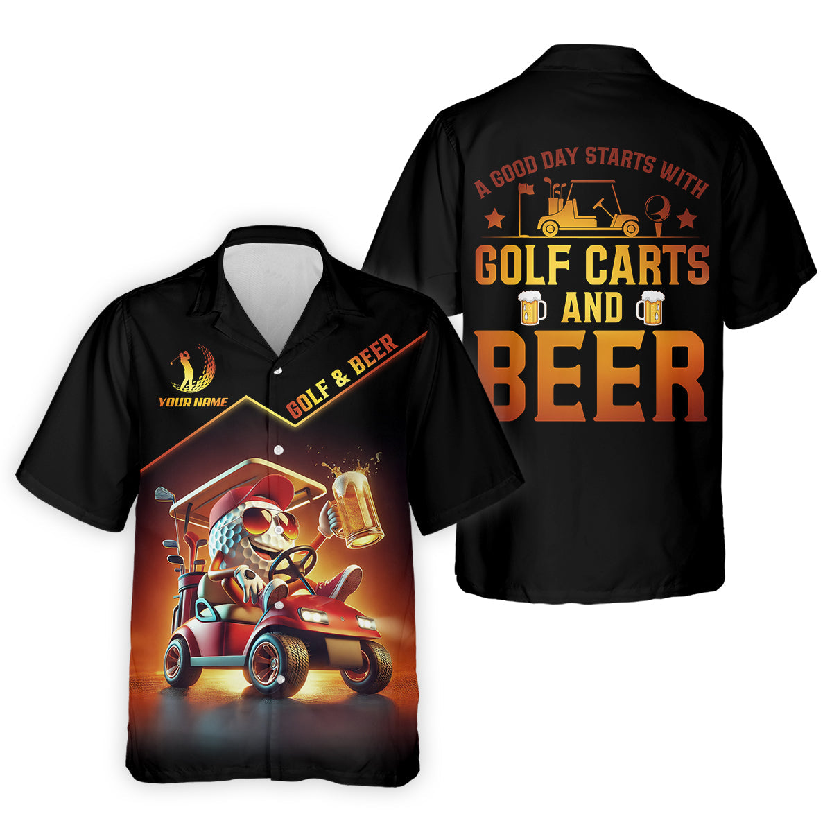 A Good Day Starts With Golf Carts And Beer Funny Golf Polo Shirt, Christmas Golf Gift