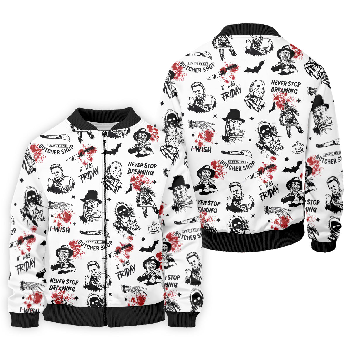 Horror Halloween Character White Golf Shirt, Fun Golf Shirts For Men, Horror Movie Shirt