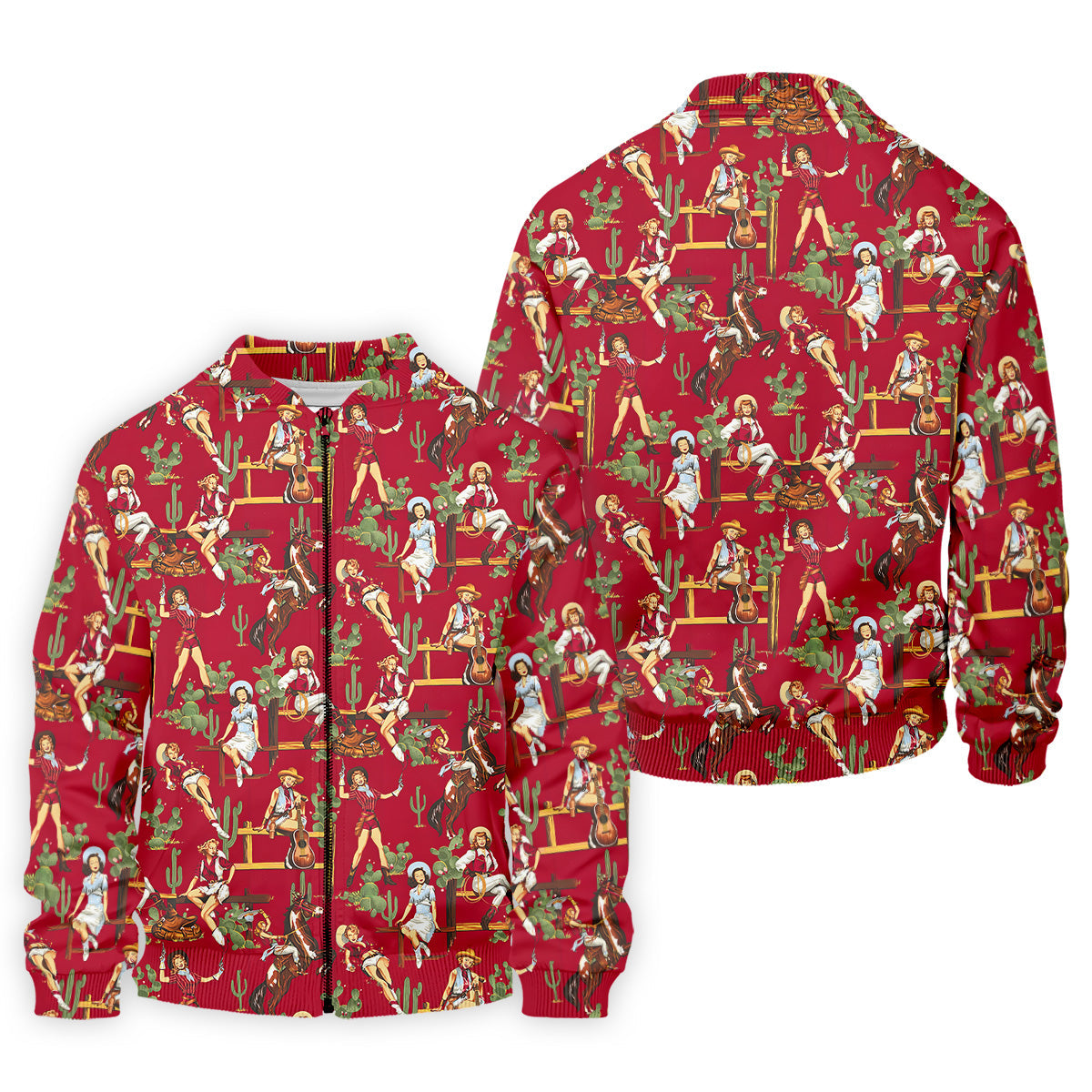 Western Cowgirl Red Golf Shirt, Fun Golf Shirts For Men, Men's Golf Polo, Long Sleeve Polo