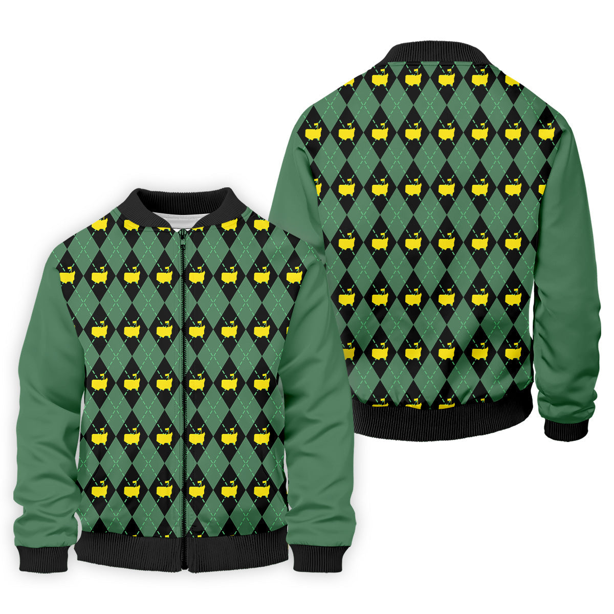 Green and Black Classic Argyle Golf Tops For Men, Mens Golf Polo Shirts, Golfing Apparel