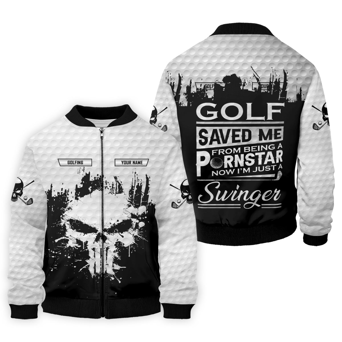 Golf Saved Me From Being A Porn Star Now I'm Just A Swinger Custom White Skull Golf Polo Shirt, Dad Golf Gift