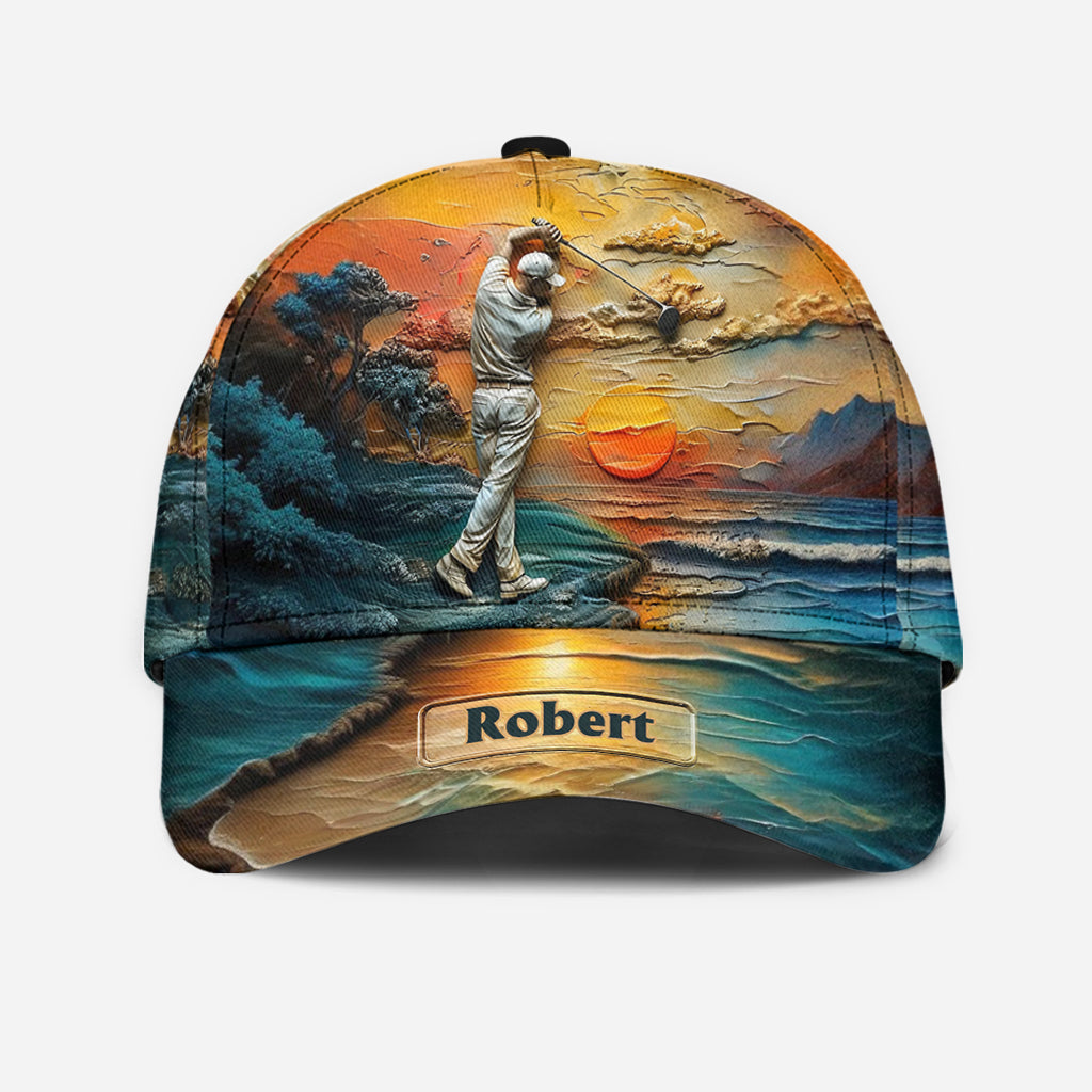 Sunset Landscape Golfer Personalized Golf Cap, Gift For Dad, Golf Gift For Men