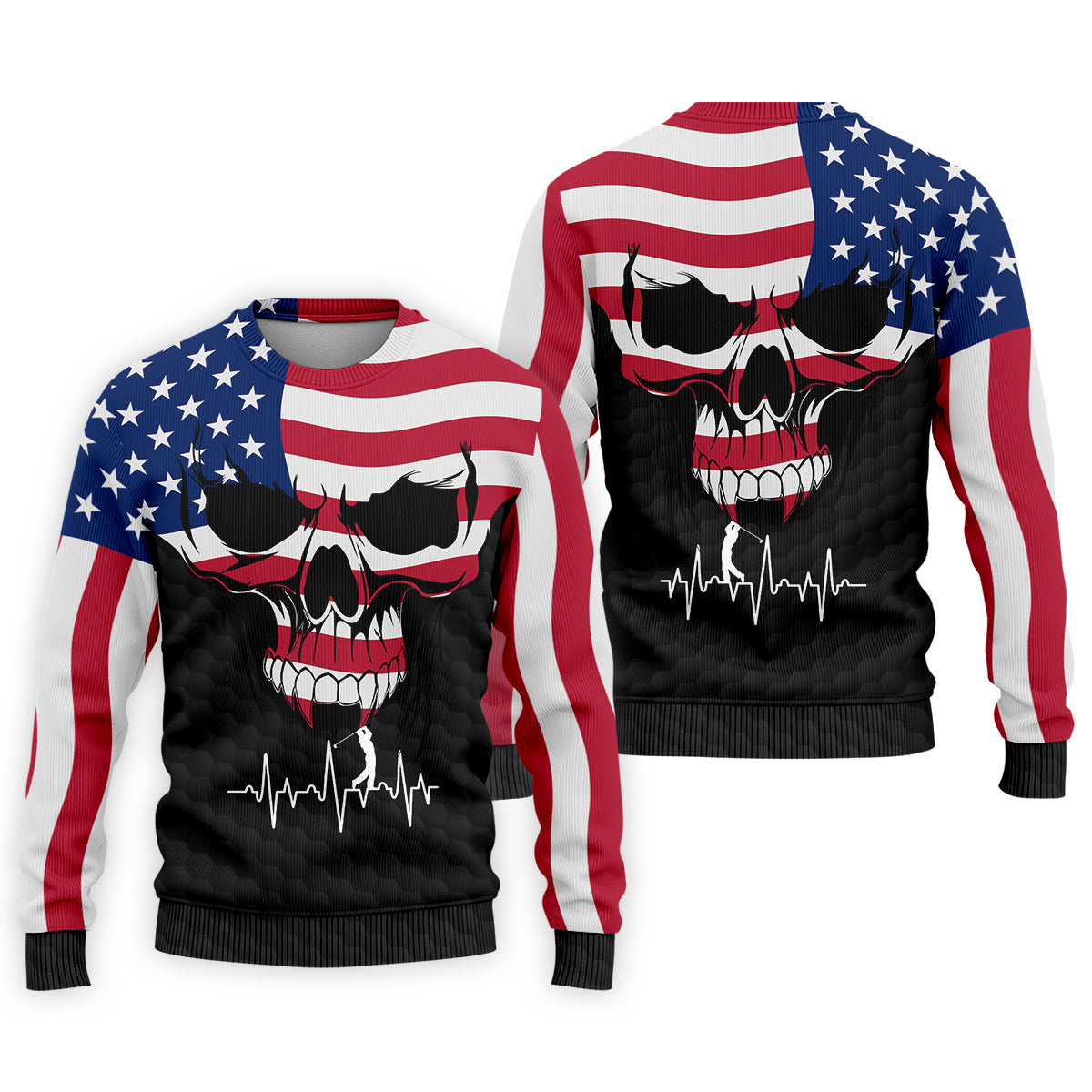 America Flag Skull Custom Golf Polo Shirt, Golf Apparel, Golf Gift For Men