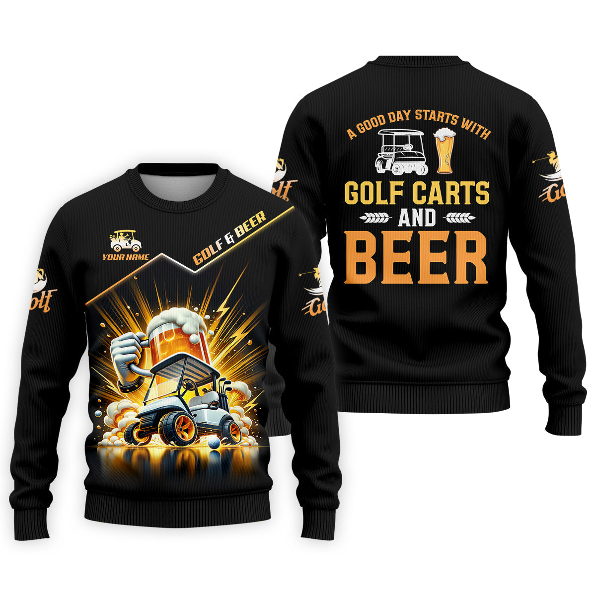 A Good Day Starts With Golf Carts And Beer Custom Men's Golf Polo Shirt, Dad Golf Gift