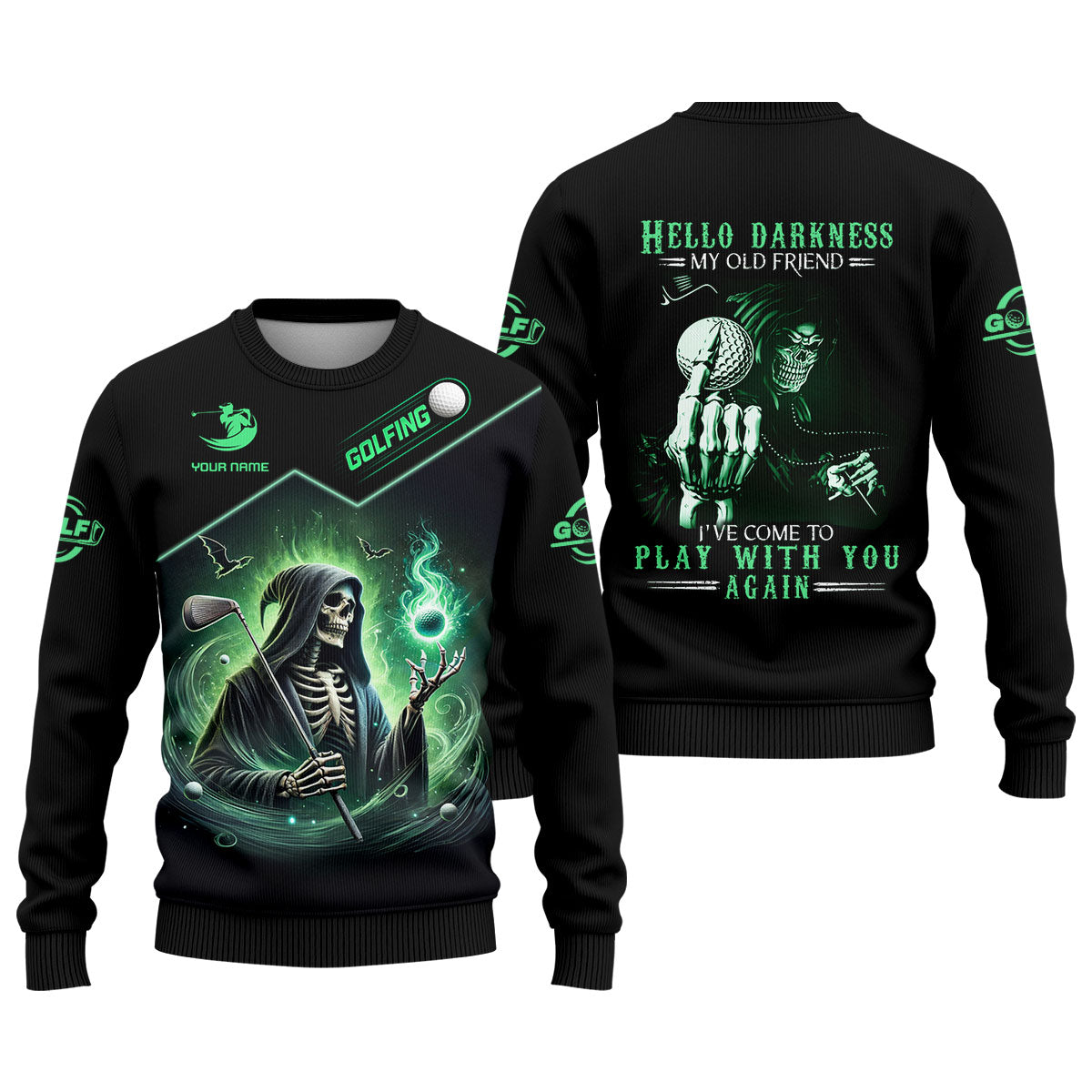 Hello Darkness Custom Men's Golf Polo Shirt, Funny Skull Golf Shirt, Dad Golf Gift