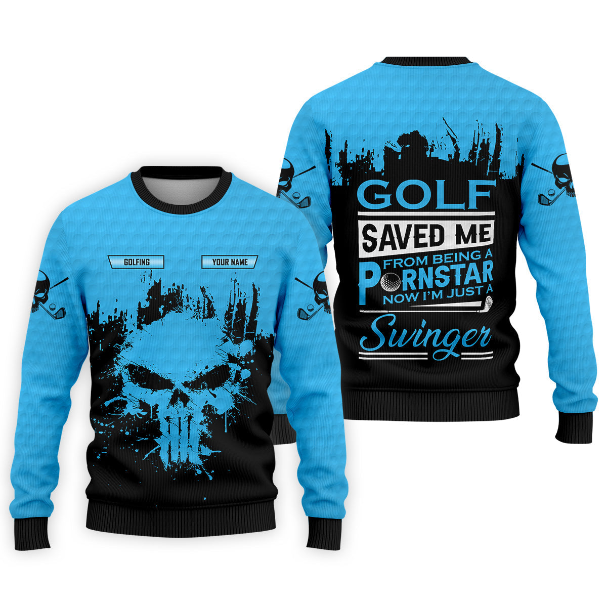 Golf Saved Me From Being A Porn Star Now I'm Just A Swinger Custom Funny Skull Golf Polo Shirt, Dad Golf Gift