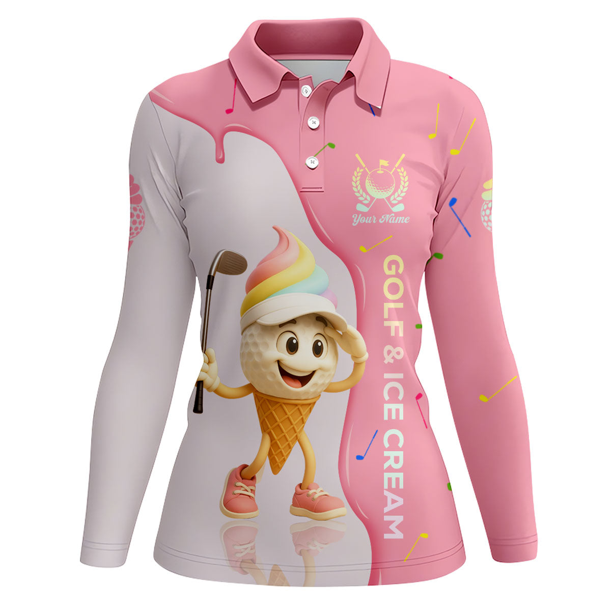 Golf And Ice Cream Funny Womens Golf Polo Shirt, Womens Golf Tops, Custom Ladies Golf Shirt
