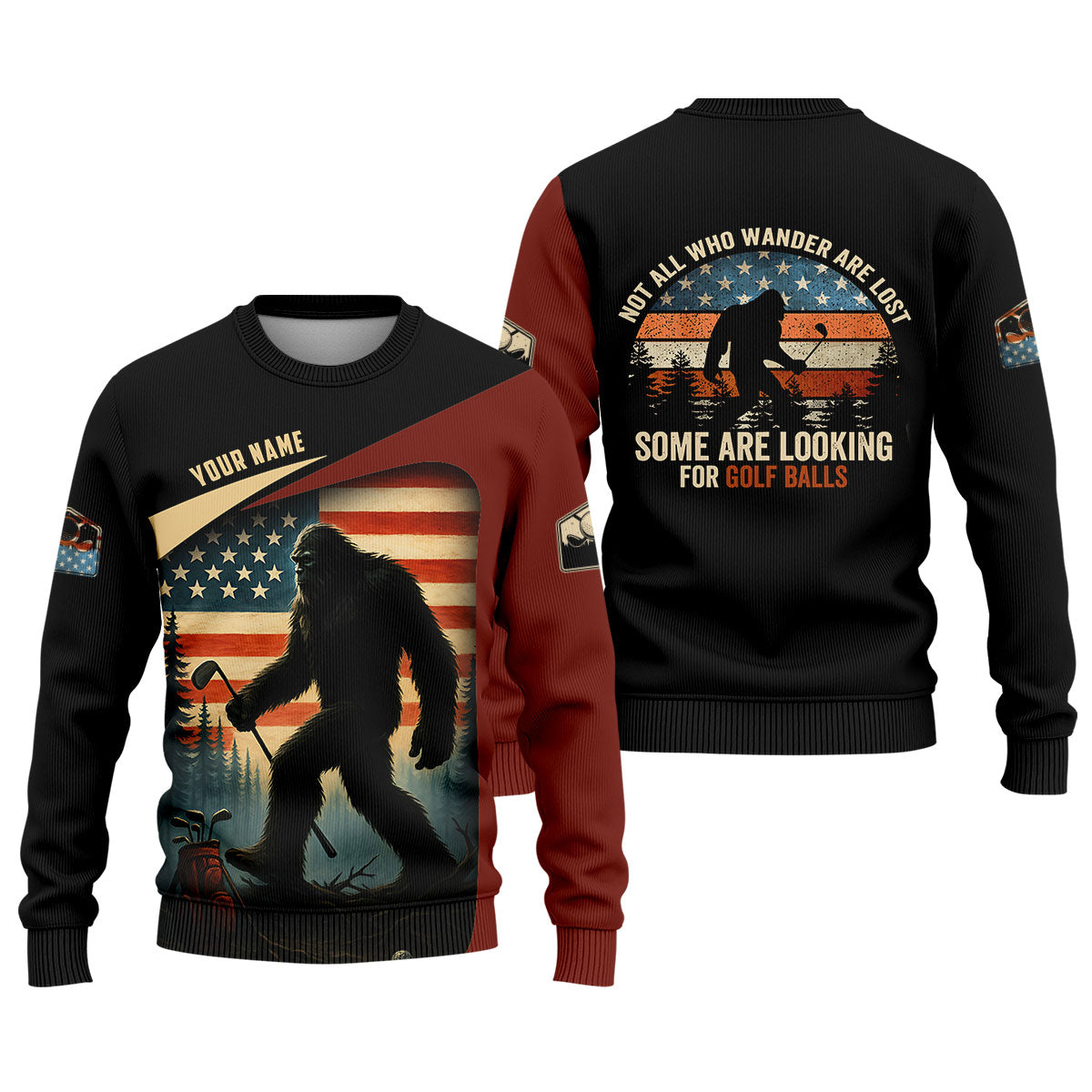 Bigfoot Golf Shirt, Patriotic Golf Polo Shirts, Men's Long Seeve Golf Shirts, Golf Gifts For Men