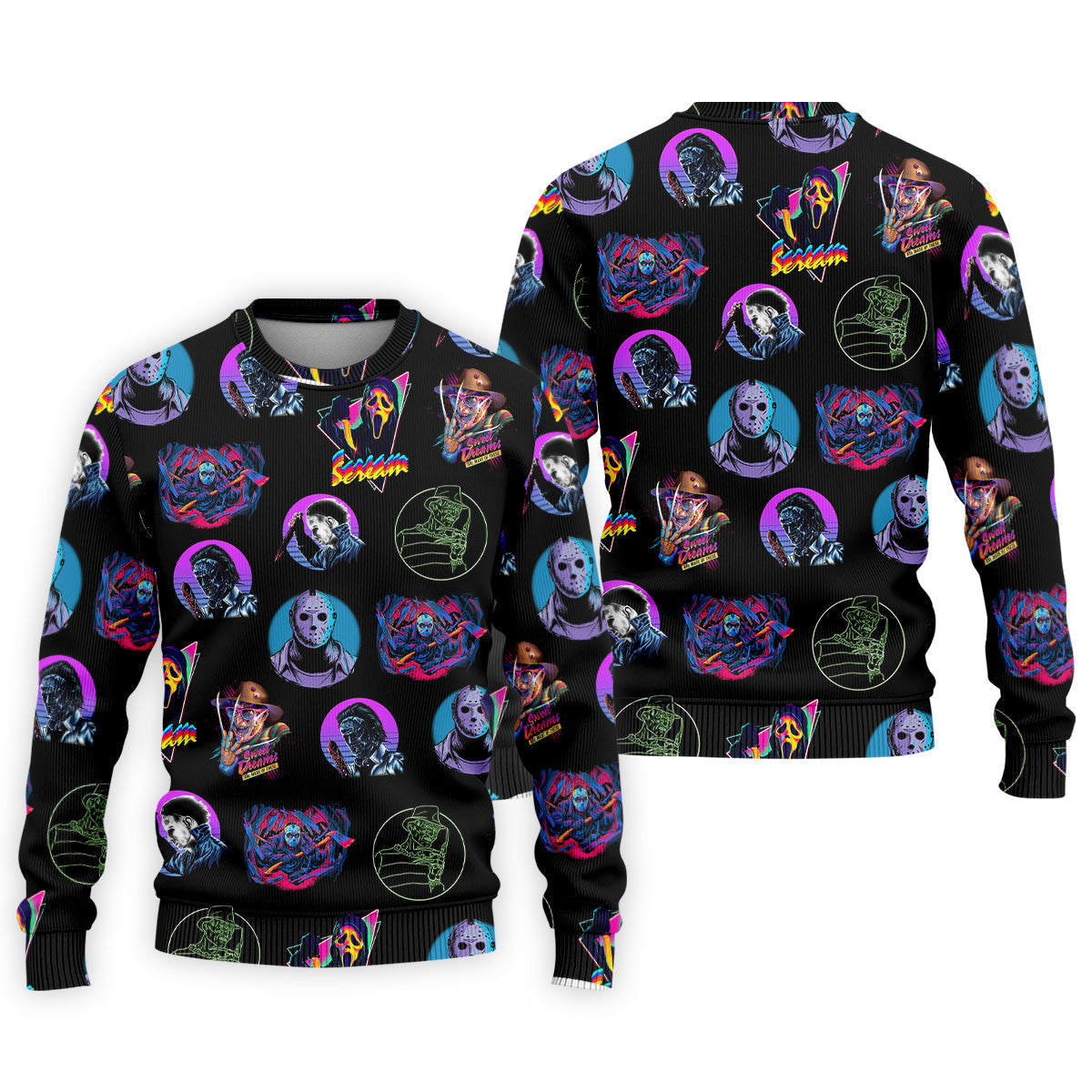 Funny Horror Character Men's Golf Shirt, Horror Character Neon Shirt, Halloween Golf Shirt, Men's Halloween Shirts