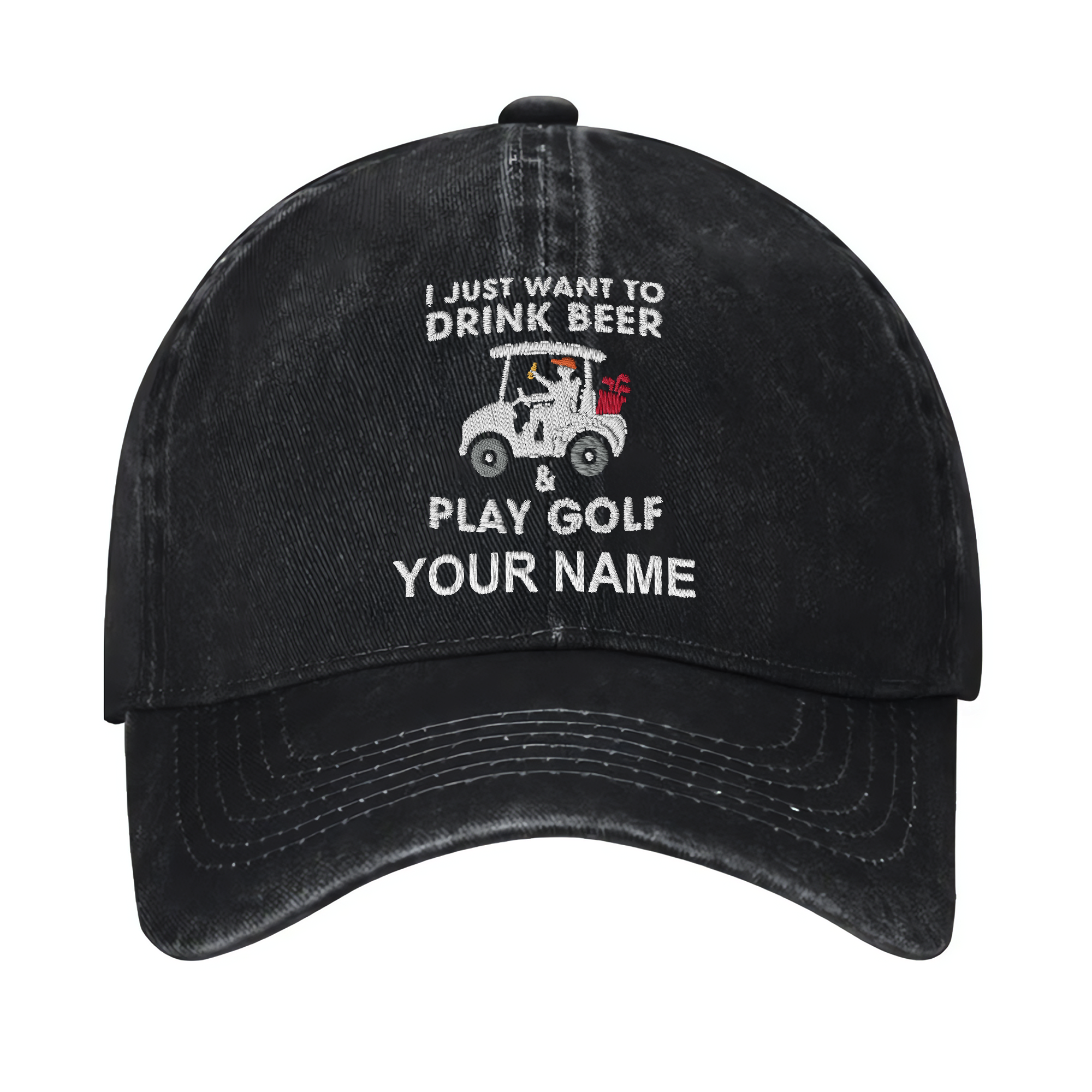 I Just Want To Drink Beer And Play Golf Custom Embroidered Baseball Cap, Funny Golf Hat, Dad Golf Gift