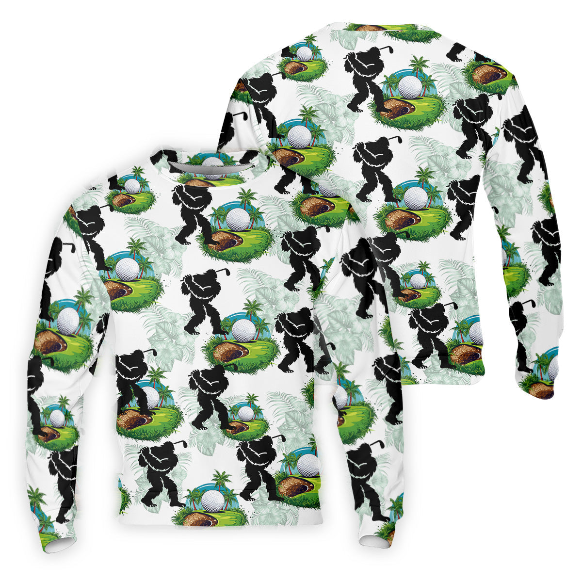 Tropical Golf Cart Bigfoot Golf Shirt, Funny Bigfoot Mens Golf Polo Shirts, Cool Golf Gifts, Golfing Apparel