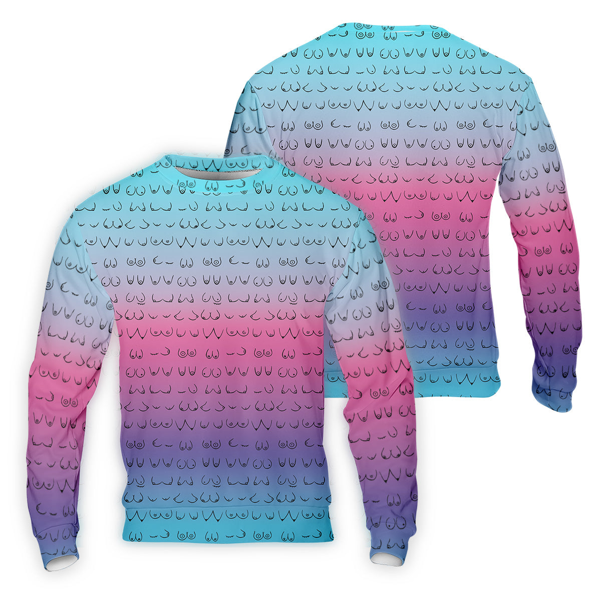 Blue Pink Ombre Boobs Golf Shirt, Fun Men's Golf Polos, Cool Golf Gifts, Polo For Men