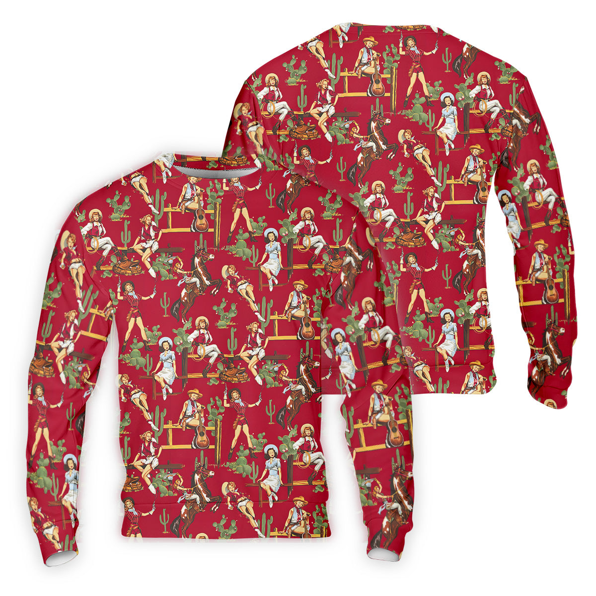 Western Cowgirl Red Golf Shirt, Fun Golf Shirts For Men, Men's Golf Polo, Long Sleeve Polo