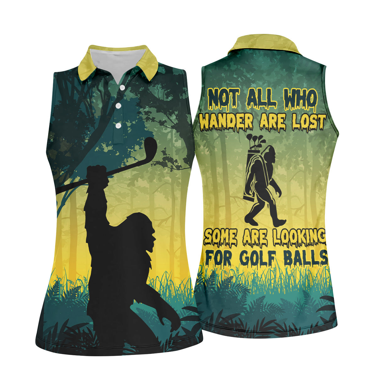 Not All Who Wander Are Lost Bigfoot Women's Golf Polo Shirt, Funny Golf Shirt, Fun Golf Shirt For Women