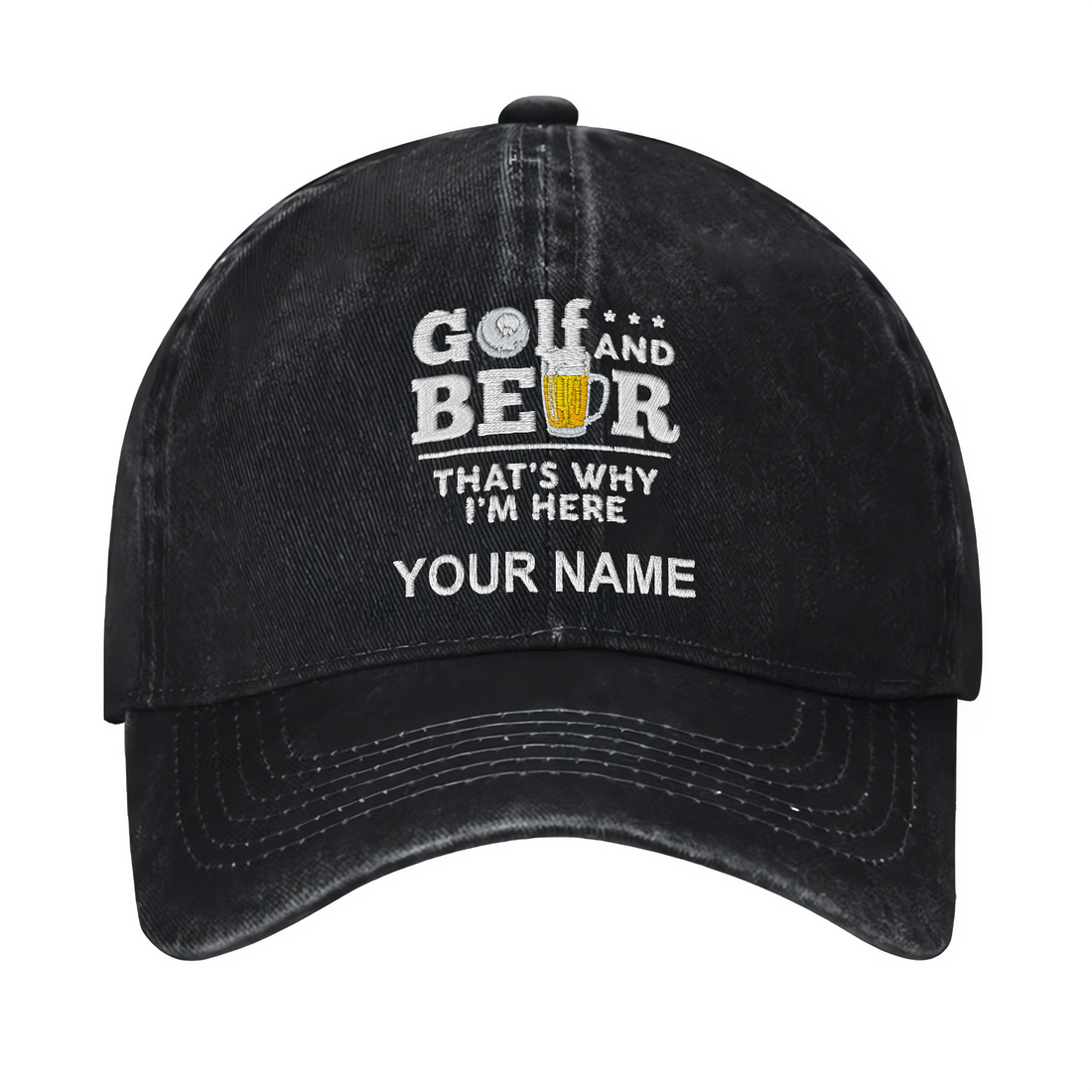 Golf And Beer That's Why I'm Here Custom Embroidered Baseball Cap, Funny Golf Hat, Dad Golf Gift