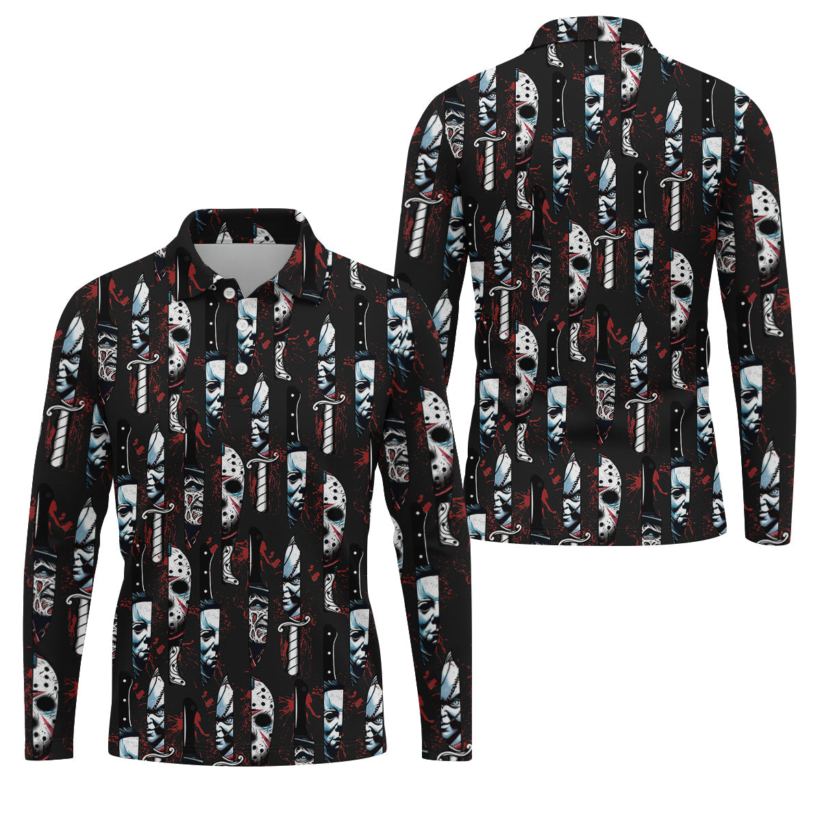 Horror Character Men's Golf Shirt, Horror Movie Shirt, Halloween Golf Shirt, Men Golf Gifts