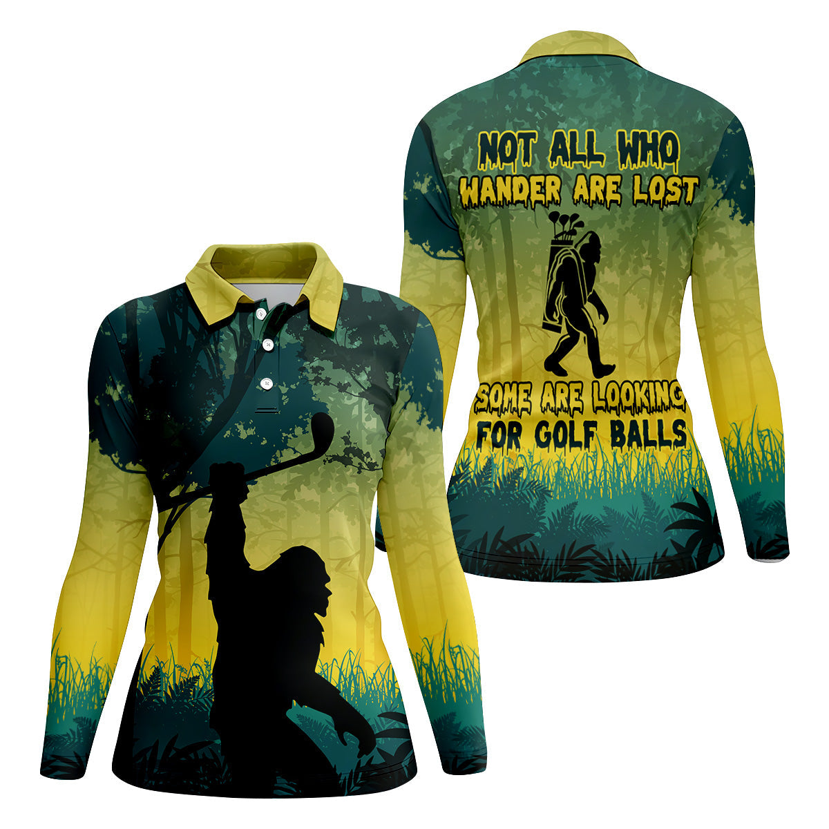Not All Who Wander Are Lost Bigfoot Women's Golf Polo Shirt, Funny Golf Shirt, Fun Golf Shirt For Women