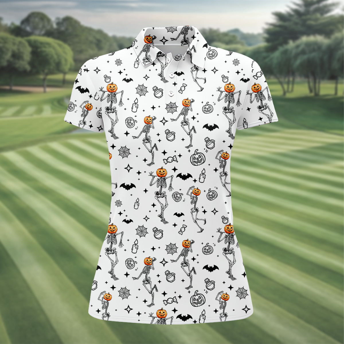 Skeleton Golf Shirt, Halloween Golf Shirt, Fun Golf Polos, Sleeveless Womens Golf Shirts, Ladies Golf Shirts