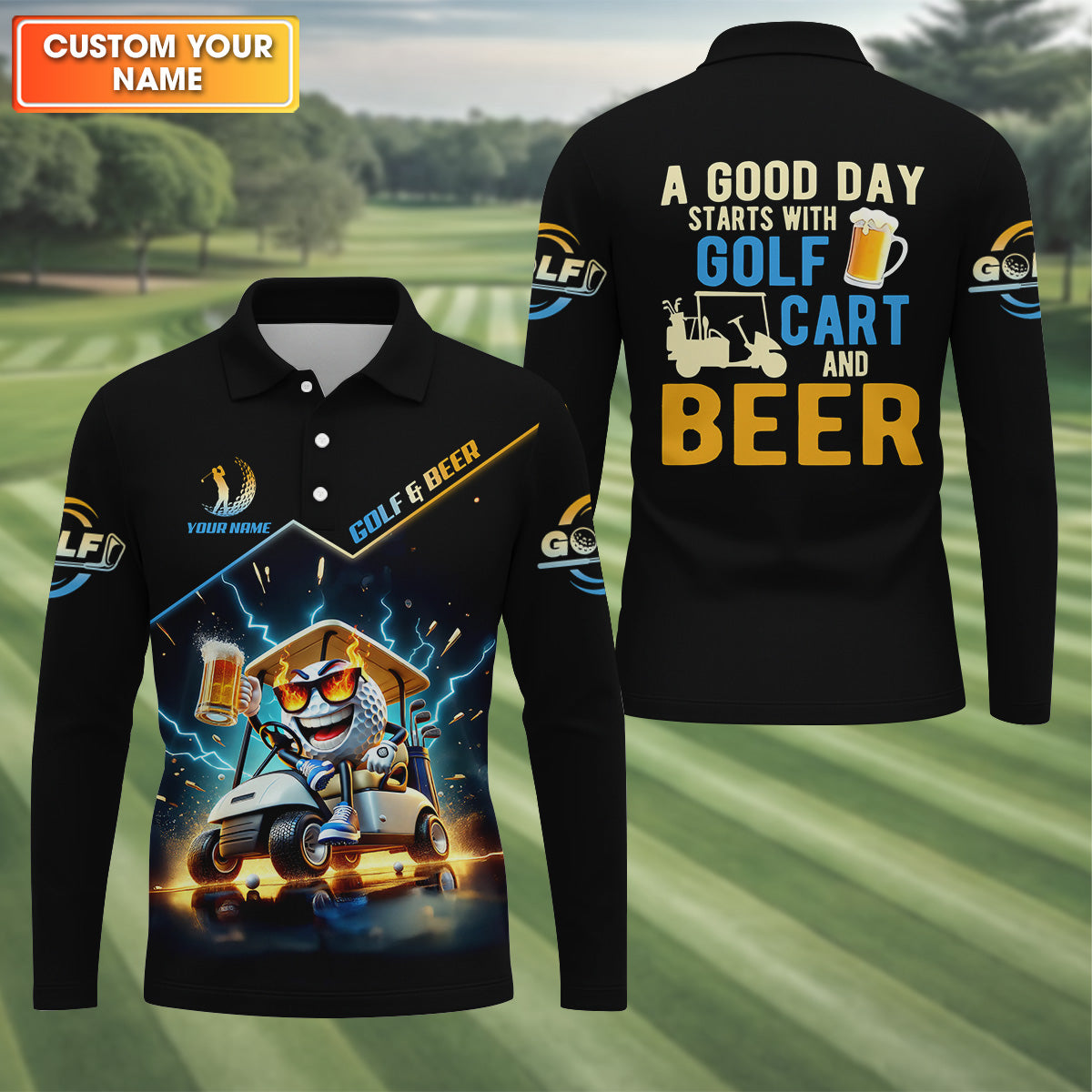 A Good Day Starts With Golf Cart & Beer Custom Golf Polo Shirt, Funny Golf Shirt, Men Golf Gift