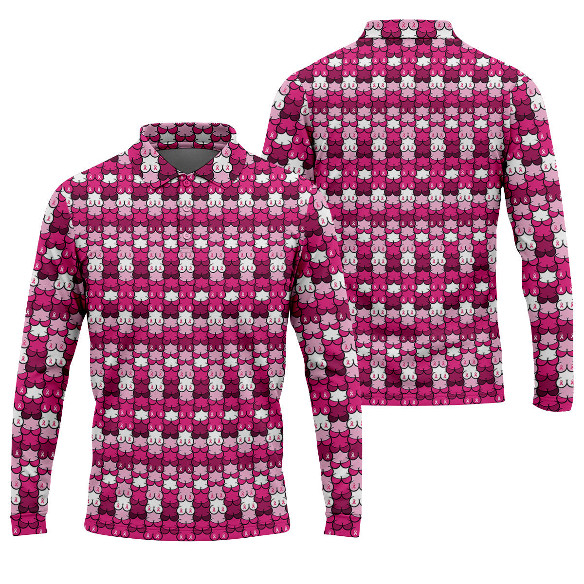 Funny Pink Ribbon Men's Polo Shirt, Breast Cancer Awareness Shirt, Fun Men Golf Shirts