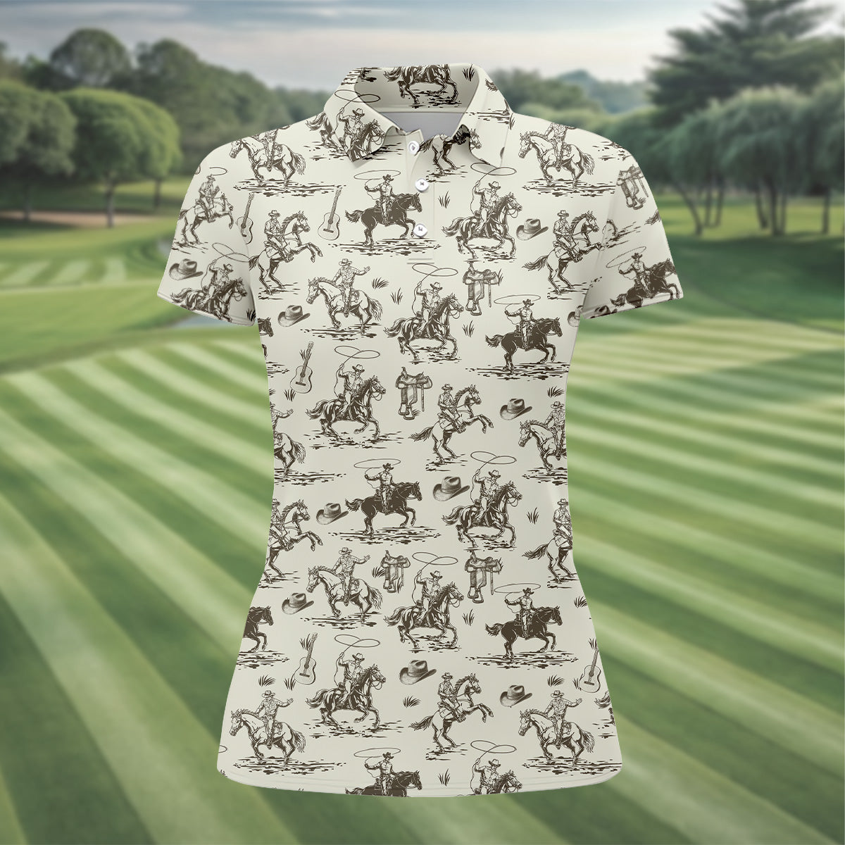 Cowboy Ride Horse Ladies Sleeveless Polo, Golf Polo Shirt, Ladies Golf Shirts, Golfing Apparel