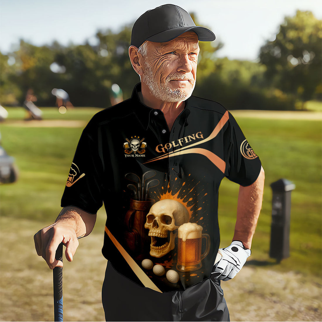 Funny Skull Beer Customize Golf Shirts For Men, Golfing Shirt, Best Gifts For Golfers, Dad Golf Gift
