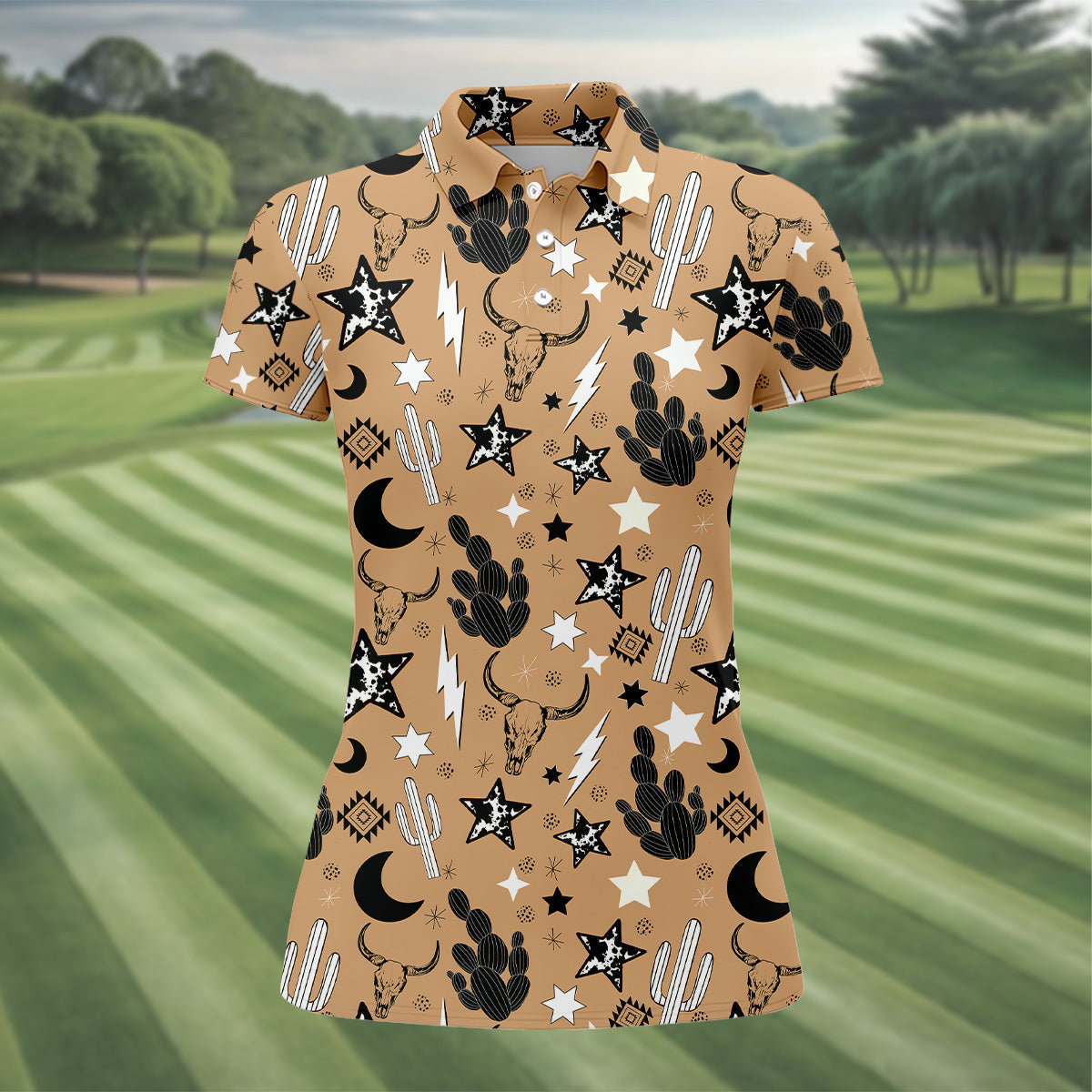 Western Star Seamless Pattern Ladies Sleeveless Polo, Ladies Golf Shirts, Golfing Apparel