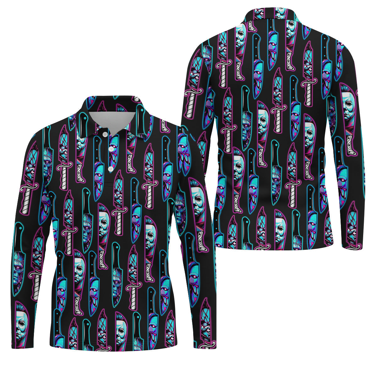 Funny Horror Character Men's Polo Shirt, Horror Movie Shirt, Halloween Golf Shirt, Scary Halloween Shirts, Men Golf Gifts