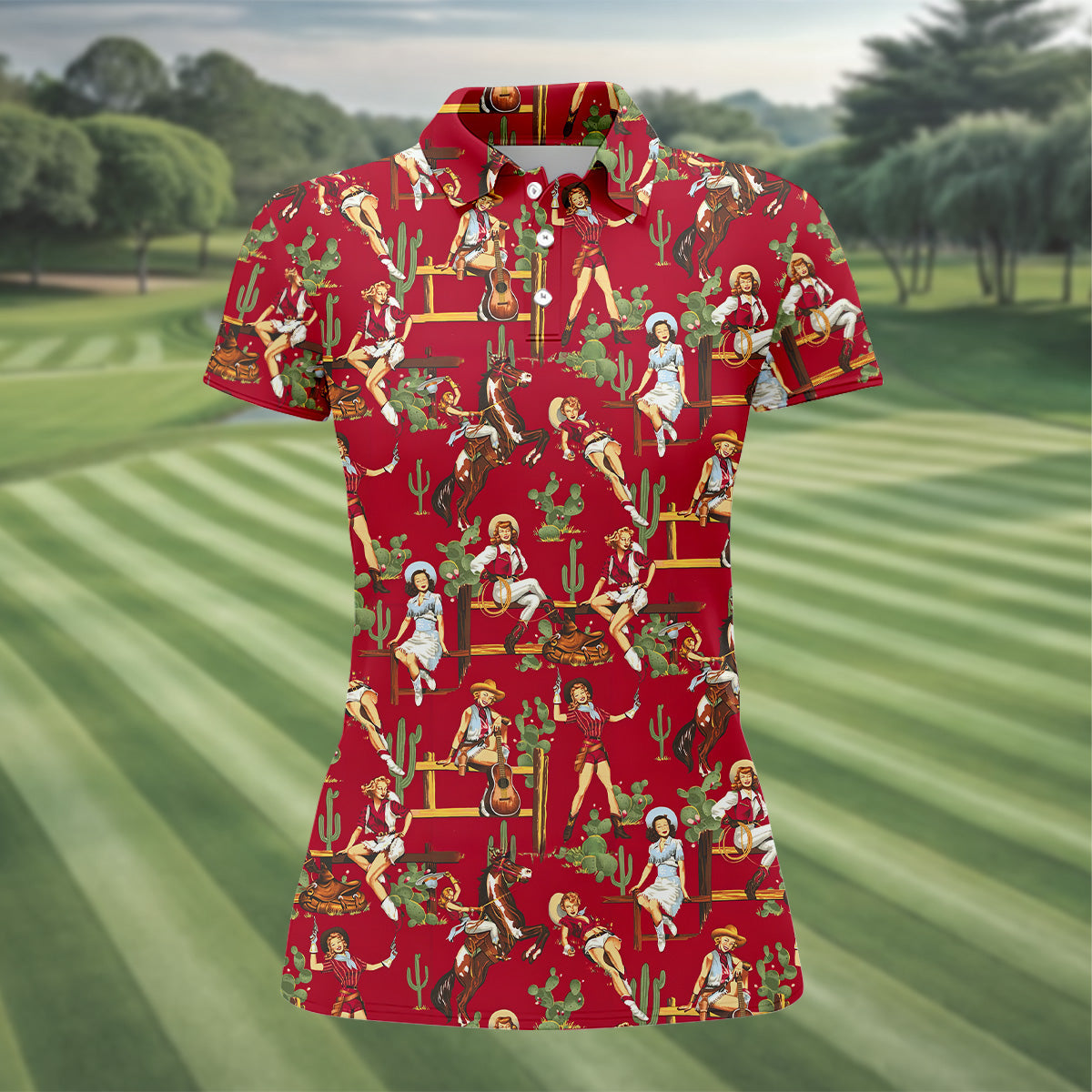 Western Cowgirl Red Golf Shirt, Womens Sleeveless Polo, Ladies Golf Shirts, Cool Golf Gifts
