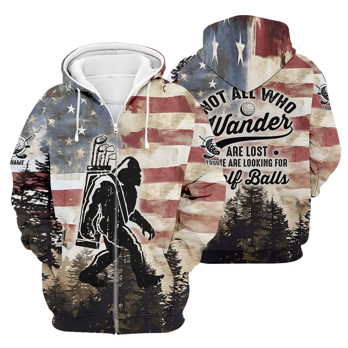 Patriotic Golf Polo Shirts, Bigfoot Golf Shirt, Men's Long Seeve Golf Shirts, Golf Gifts For Men