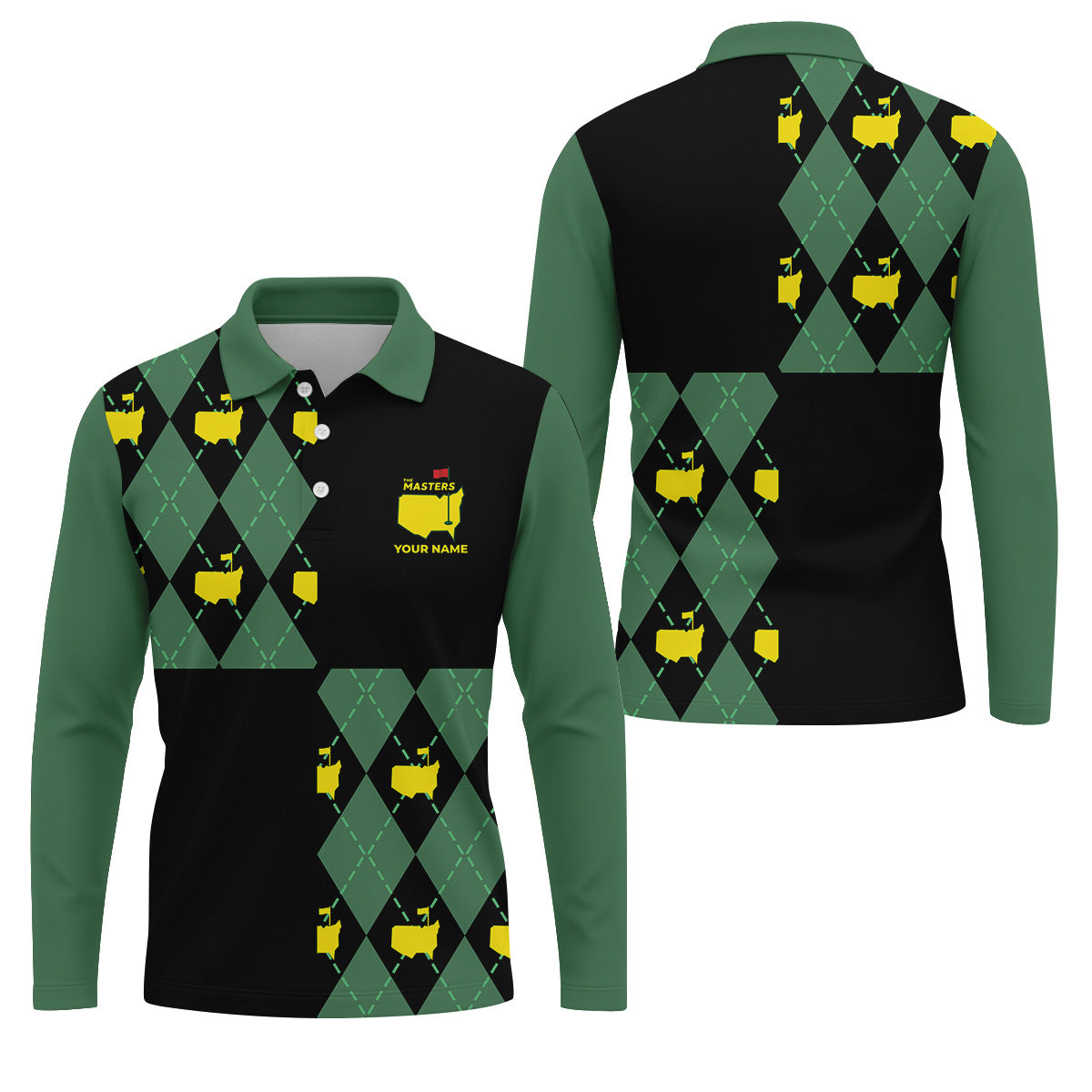 Green and Black Argyle Golf Shirt, Mens Golf Polo Shirts, Cool Golf Gifts, Golfing Apparel