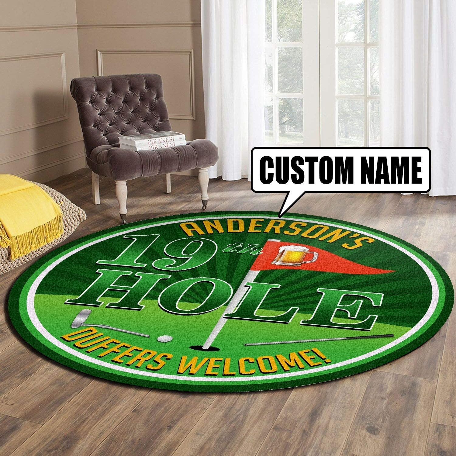 Personalized Golf 19Th Hole Club Round Mat Round Floor Mat Room Rugs Carpet