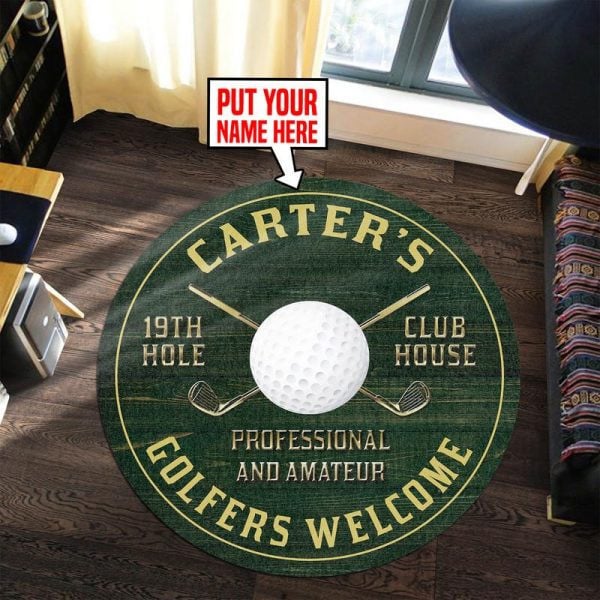 Custom Golf 19Th Hole Club Round Mat, Welcome Golfers Golf Round Floor Mat Room Rugs Carpet