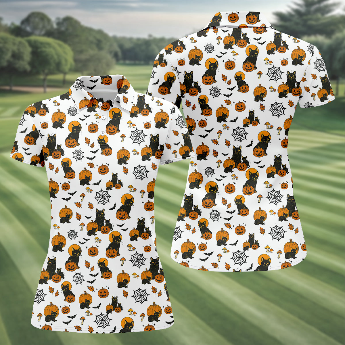 Halloween Black Cat, Pumpkin Shirt, Funniest Halloween Shirts, Womens Golf Tops, Ladies Golf Polo, Golfing Apparel
