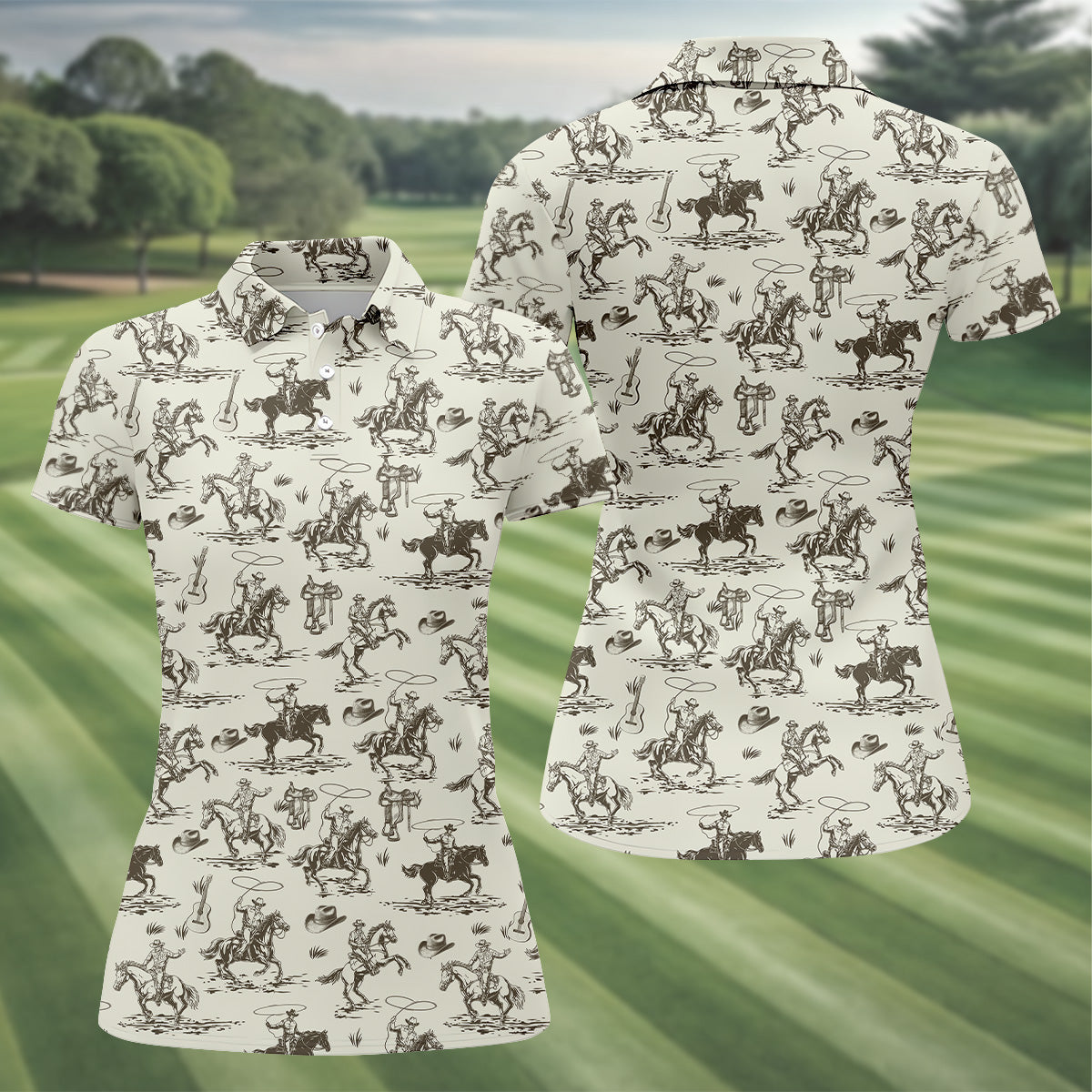 Cowboy Ride Horse Ladies Sleeveless Polo, Golf Polo Shirt, Ladies Golf Shirts, Golfing Apparel