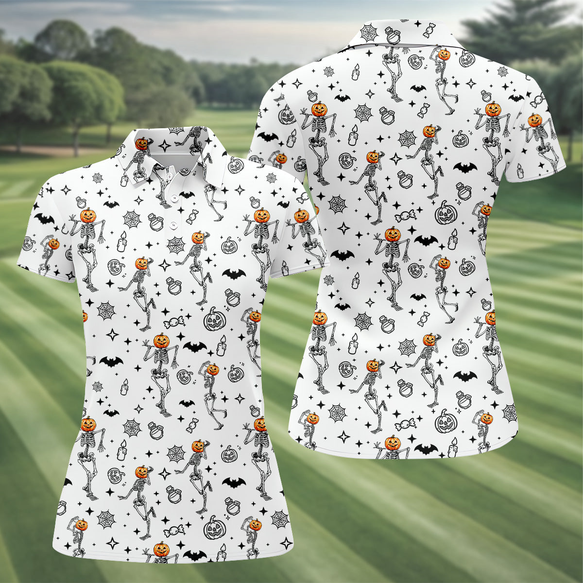 Skeleton Golf Shirt, Halloween Golf Shirt, Fun Golf Polos, Sleeveless Womens Golf Shirts, Ladies Golf Shirts