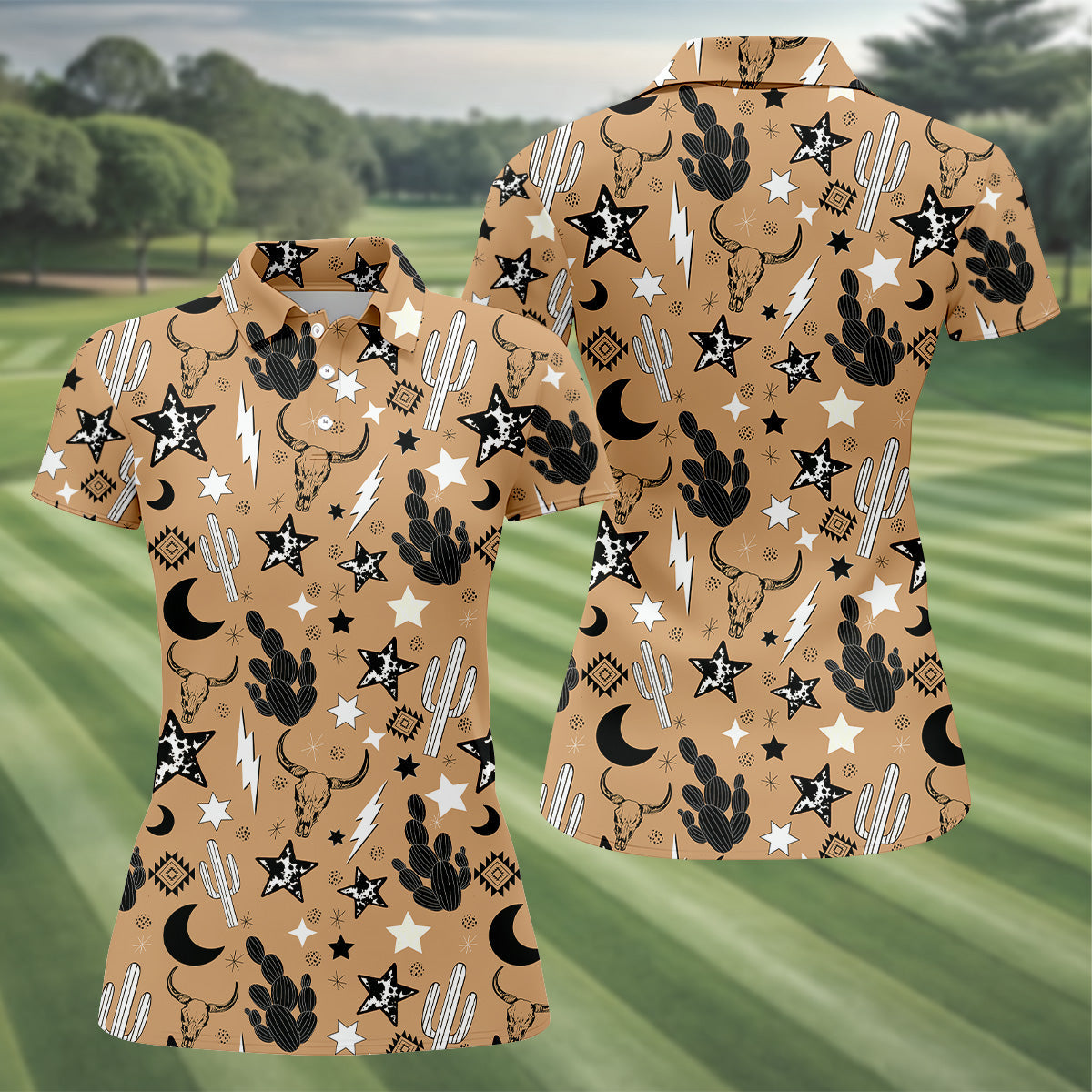 Western Star Seamless Pattern Ladies Sleeveless Polo, Ladies Golf Shirts, Golfing Apparel