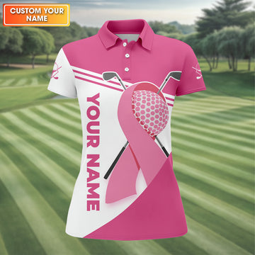 Breast Cancer Womens Golf Shirt, Pink Ribbon Golf Shirt, Breast Cancer Awareness Shirt, Ladies Golf Shirt